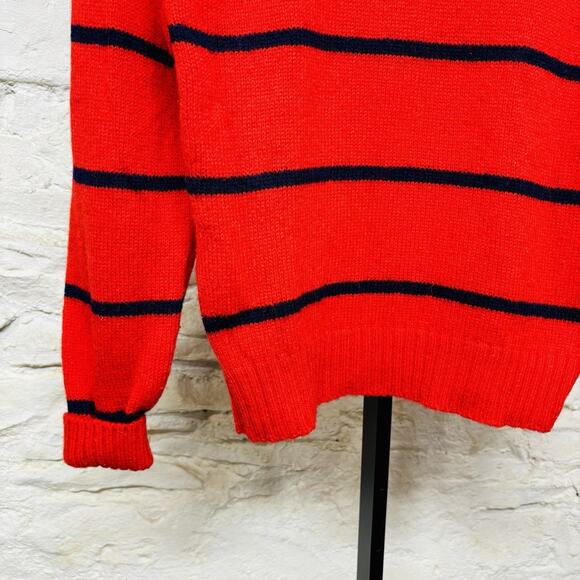 Lands End Striped Sweater 100% Shetland Wool Crewneck Made in England Vintage - Picture 5 of 6